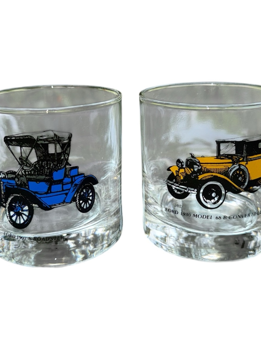 Vintage Ford Automobile Whiskey Rocks Lowball Glasses Set
